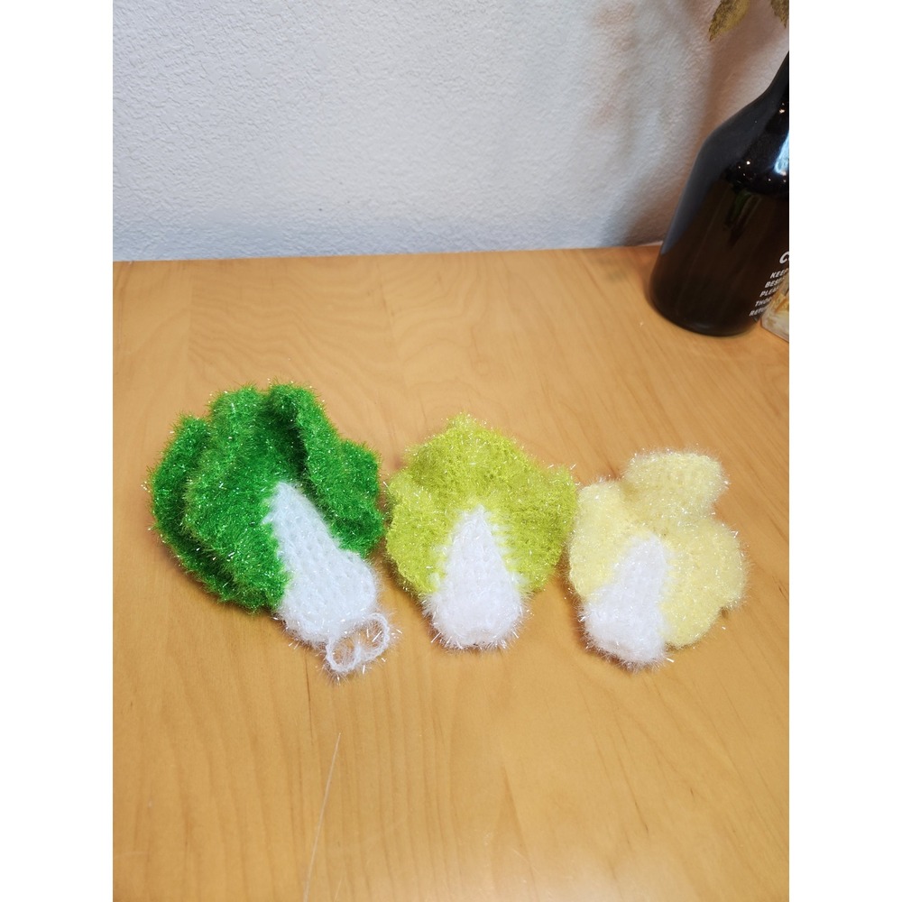 Handmade Crochet Napa Cabbage Dish Scrubby Set 3pc Green Kitchen Scouring Pads